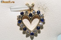 superb pandantiv inima aur galben 14K diamante si safire naturale foto