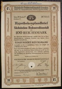 07. GERMANIA ACT IPOTECAR 100 REICHSMARK 15.10.1941 DRESDEN foto