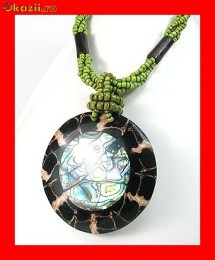 Lant Fantezie Margele-Lemn Cocos-Pandantiv Abalone LFAN-010 foto