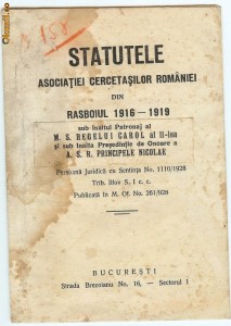 STATUTELE ASOCIATIEI CERCETASILOR ROMANIEI DIN RASBOIUL 1916-1919 foto