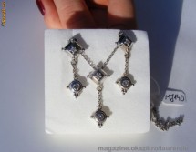 Set Cercei + Pandant aur 14K, 10.6g, model geometric ornat cu 3 BRILIANTE de 3.6mm si 3 de 2mm!!! foto