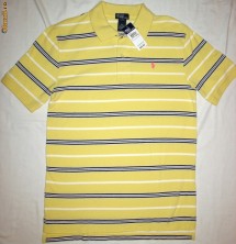 Tricou RALPH LAUREN, galben-dungi albe si bleumarin, polo pique, masura M foto