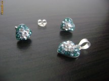SET ARGINT MODEL INIMA CRISTALE SWAROVSKI ALBE VERZI foto