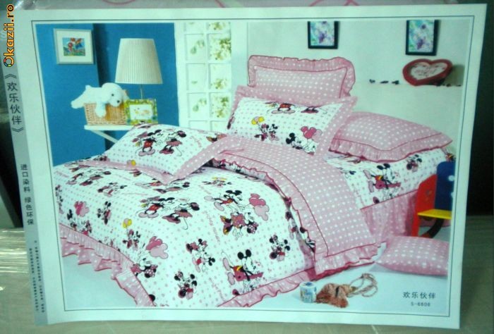 Set lenjerie patut copii cu protectie roz foto mare