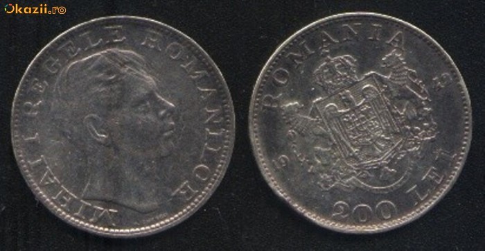 MONEDA DE ARGINT - 200 LEI 1942 - MIHAI I - VF foto mare