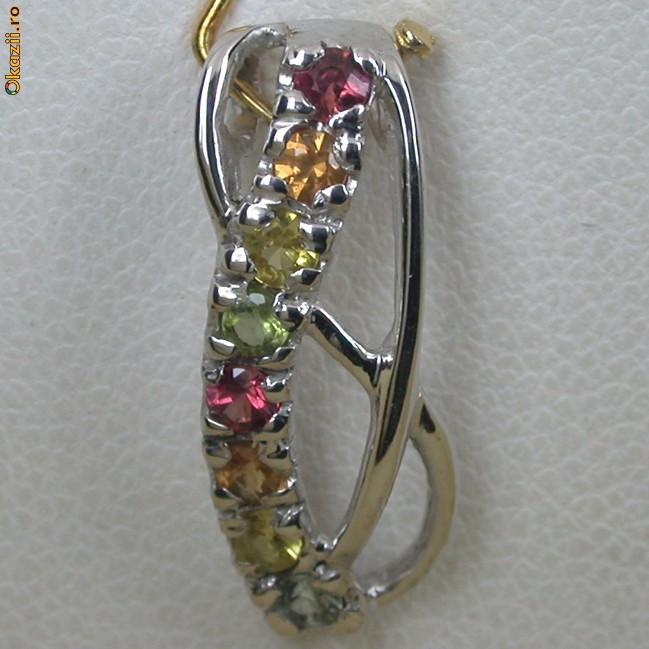 pandantiv aur alb 14K cu safire naturale multicolore 0,53CT fin foto mare