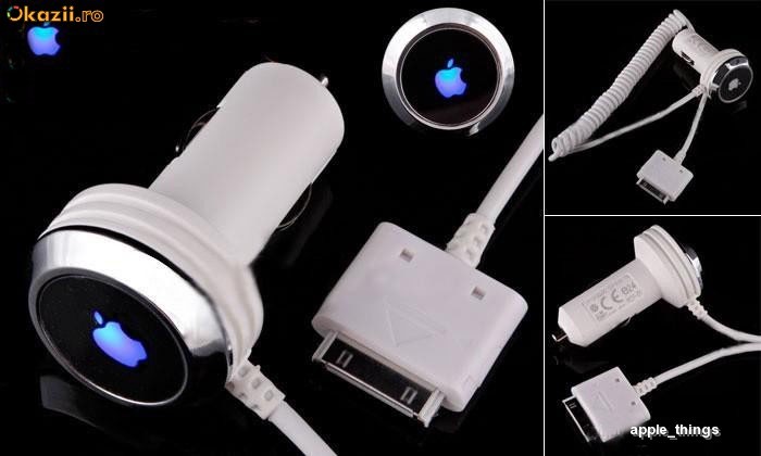 Incarcator auto Apple iPod Nano Classic Touch iPhone 2G 3G 3GS 4G 4 4S foto mare
