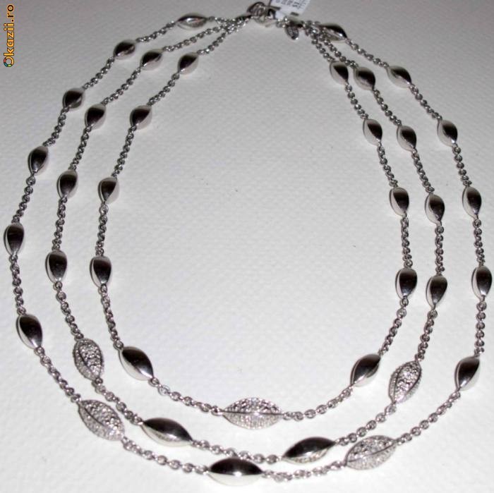 Colier argint masiv (50g) cu ornamente si 40 accente DIAMANTE foto mare
