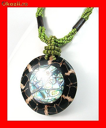 Lant Fantezie Margele-Lemn Cocos-Pandantiv Abalone LFAN-010 foto mare