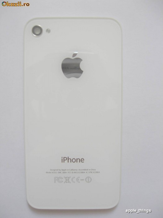 Carcasa Capac Spate din sticla ORIGINAL ORIGINALA Apple iPhone 4 4G 4S - 16GB / 32GB White Alba foto mare