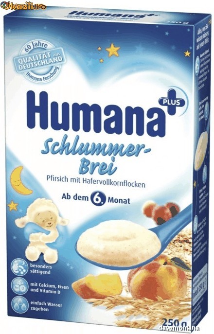 Cereale Humana cu lapte PIERSICI + FULGI DE OVAZ Somn Usor (bebe peste 6 luni) 250gr,GERMANIA(livrare gratuita la comenzi peste 70 lei;vezi detalii) foto mare