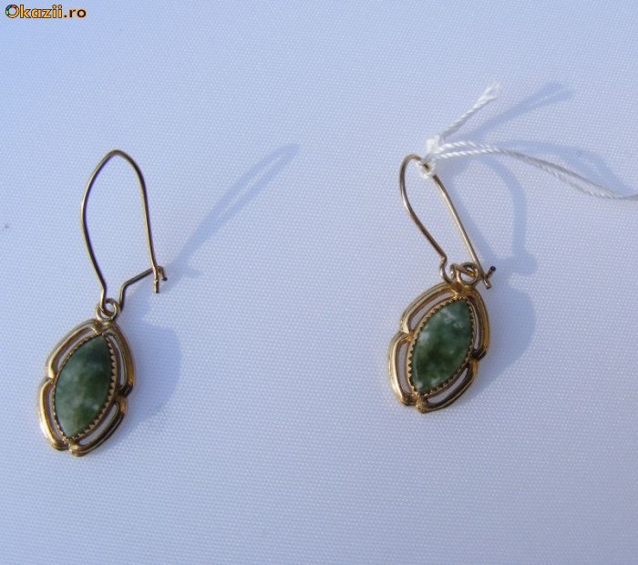Cercei antici pre1900 aur 10K, 2.1g, ornati cu 2 AGATE ovale, 1 carat !!! foto mare