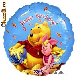 Balon folie metalizata WINNIE THE POOH HONEY BIRTHDAY cu snur rafie foto mare