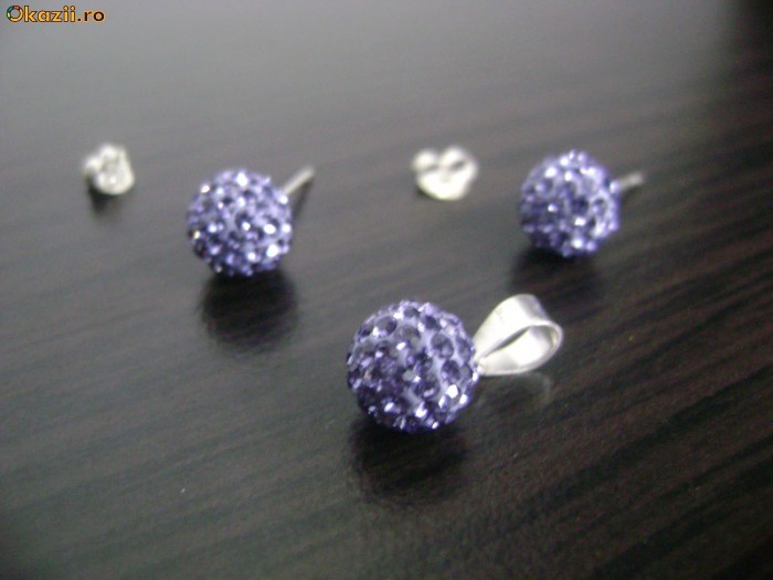 SET ARGINT MODEL GLOB CU CRISTALE SWAROVSKI MOV DESCHIS foto mare