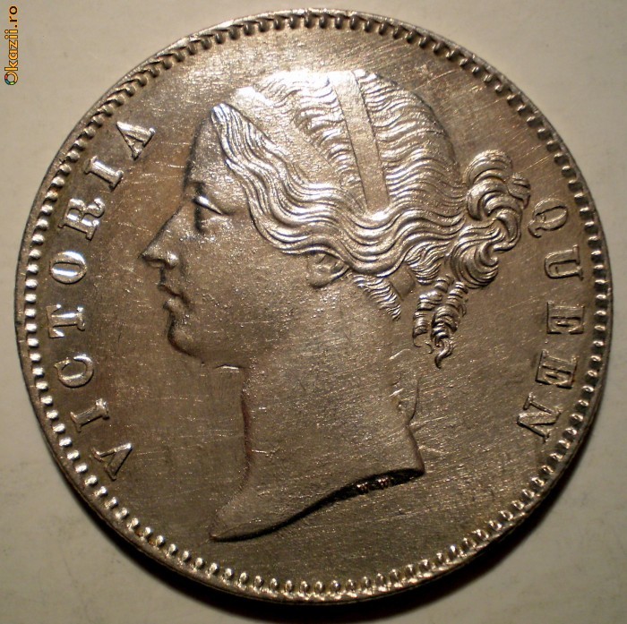 C.359 MAREA BRITANIE INDIA VICTORIA ONE RUPEE 1840 AUNC ARGINT foto mare