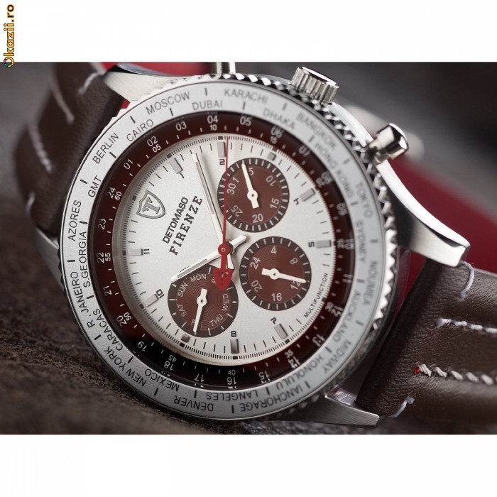 Ceas Multifunctii  DETOMASO  FIRENZE Brown . data , 10 ATM foto mare