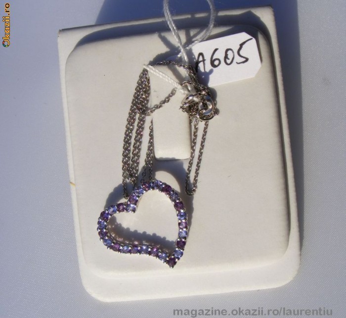 Colier aur 14K, 3g, pandant INIMA ornata cu 25 AMETISTE si TANZANITE !!! foto mare