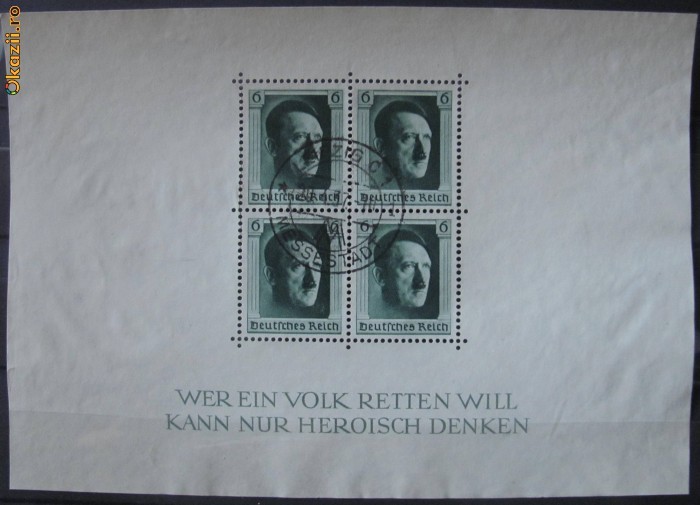 Germania - Colita nr. 7 / 1937 - Aniversare Adolf Hitler  - Stampilata foto mare
