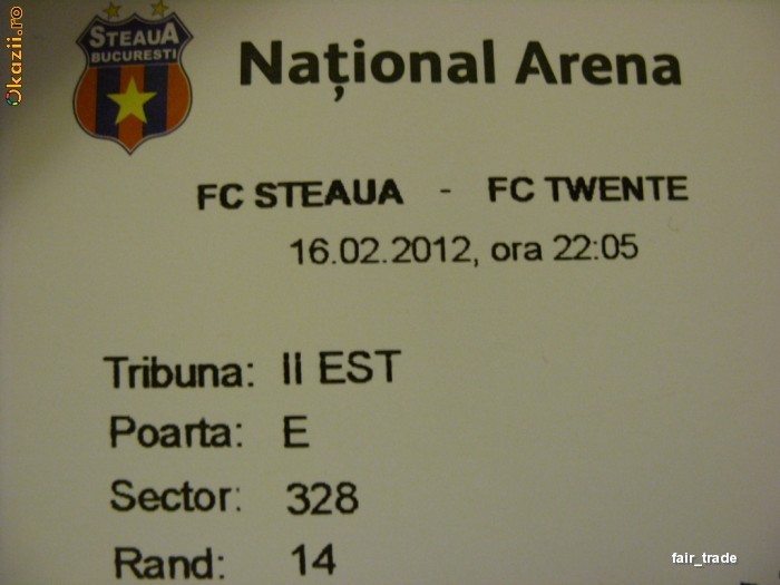 Vand bilet meci F.C. Steaua - F.C. Twente,National Arena -16.02.2012,ora 22:05 foto mare